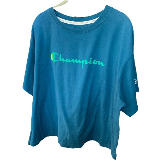 Champion Women's Boxy T-Shirt Logo Athleticwear Teal Blue Soft Cotton Plus XXL - Picture 12 of 13